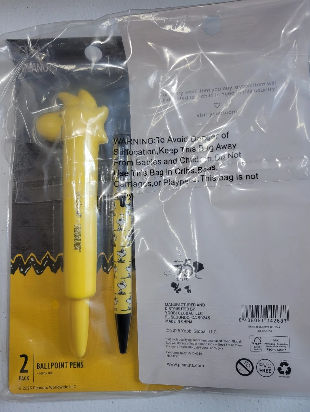 Yoobi Yellow Woodstock Peanuts Ballpoint Pen Set. 4pkg. Bundle. New Sealed Pkgs